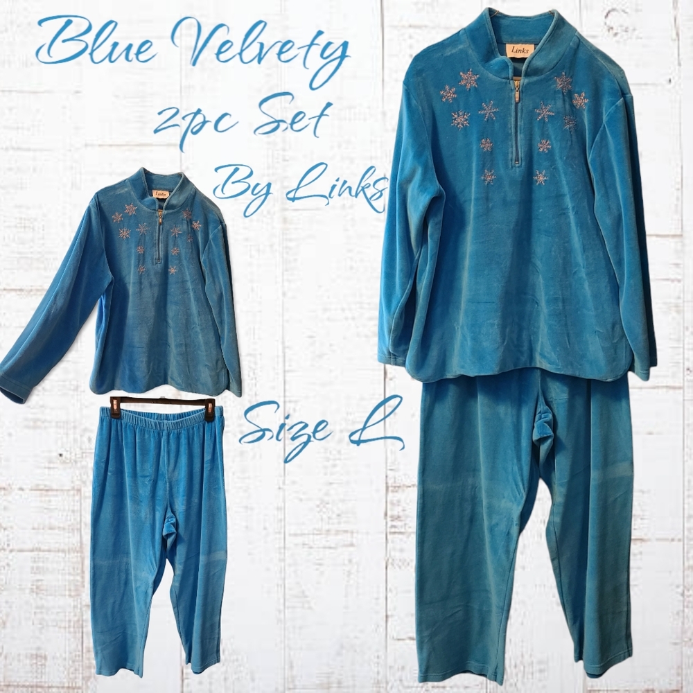 Blue Velvety 2pc Set w/ Sparkly Snowflakes by Links